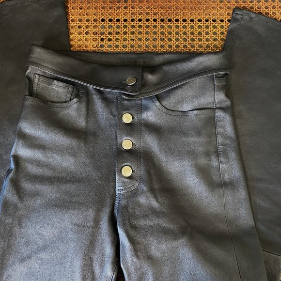 AMIRI BLACK NAPPA LEATHER STRETCH HIGH RISE STRAIGHT LEG PANTS SIZE: 2 (XS) - Picture 4 of 10